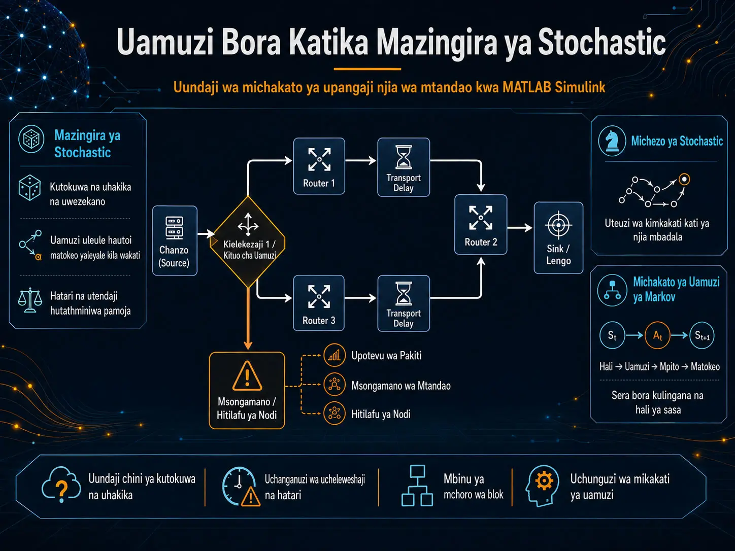 Uamuzi Bora Katika Mazingira ya Stochastic: Uundaji wa Michakato ya Dynamic Network Routing kwa MATLAB Simulink