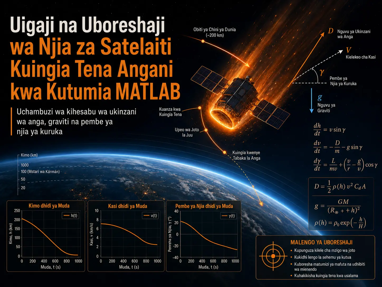 Uigaji na uboreshaji wa njia za satelaiti kuingia tena angani kwa kutumia MATLAB